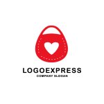 画像1: 赤いハートのショッピングバッグのロゴ (1)