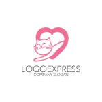 画像1: ハートの中の可愛い猫のロゴ (1)