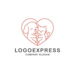 画像1: ハートの中で寄り添う犬と猫のロゴ (1)