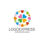 画像1: ハートとクローバーの円形のカラフルなロゴ (1)