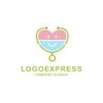 画像1: 聴診器と笑顔のハートが融合した医療ケアロゴ (1)