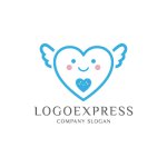 画像1: 笑顔のハートと翼が彩る、優しさと保護のロゴ (1)