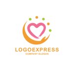 画像1: 手とハートが包む、優しさと幸福のロゴ (1)