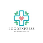 画像1: ハートと葉が描かれた医療用十字架のロゴ (1)