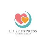 画像1: 寄り添うハートと三日月が包む、愛情と癒しのロゴ (1)