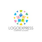 画像1: カラフルなハートと人々のつながりのロゴ (1)