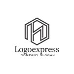 画像1: 六角形フレームHモノクロ建築ロゴ (1)