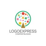 画像1: カラフルな幾何学模様の木ロゴ (1)