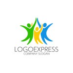 画像1: カラフルな人々が手を取り合う喜びのロゴ (1)