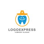 画像1: カウボーイハットをかぶった笑顔の歯のロゴ (1)