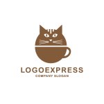 画像1: 猫とコーヒーカップを組み合わせた可愛いロゴ (1)