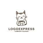 画像1: コーヒーカップを持つ猫の可愛いロゴ (1)