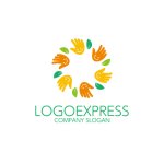 画像1: 笑顔の手と葉の円形ロゴ (1)