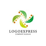 画像1: 葉っぱとドットの円形ロゴ (1)