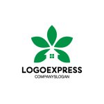 画像1: 緑の葉の花と家のロゴ (1)