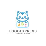 画像1: ABCの看板を持つかわいい猫のロゴ (1)
