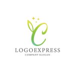 画像1: C字と葉、輝く星のエレガントロゴ (1)