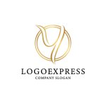 画像1: 優雅な筆記体Yの黄金サークルロゴ (1)