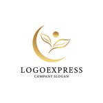 画像1: 黄金の月と葉と人のロゴ (1)