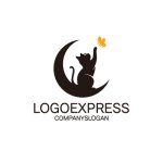 画像1: 月夜に蝶と戯れる猫のロゴ (1)