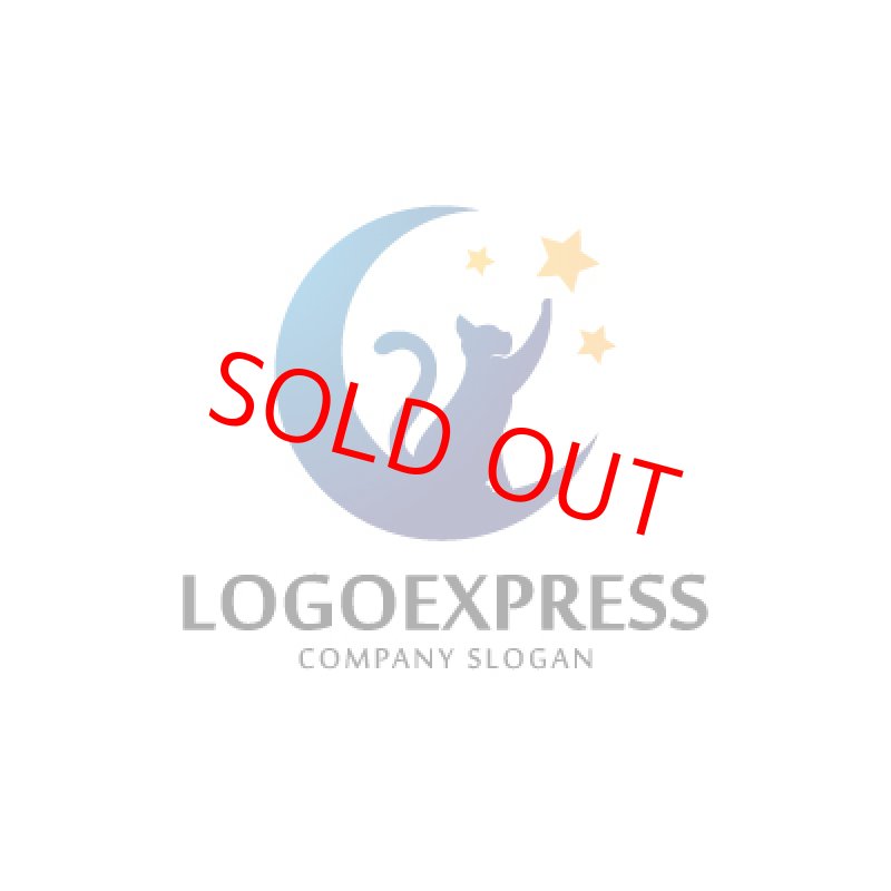 画像1: 月と星を見上げる猫のロゴ (1)