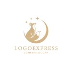 画像1: 月と星を見上げる優雅なキツネのロゴ (1)