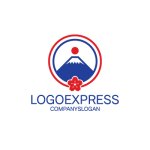 画像1: 富士山と桜の和風円形ロゴ (1)