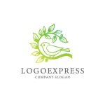 画像1: ナチュラルな小鳥と葉のロゴ (1)