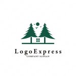 画像1: 林と家をモチーフにした自然の中の家のロゴ (1)
