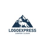 画像1: 威厳あるオオカミと雄大な山のロゴ (1)