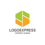 画像1: 緑とオレンジのS字型多角形ロゴ (1)