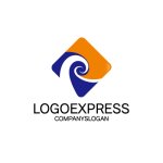 画像1: オレンジと青のRと渦のロゴ (1)