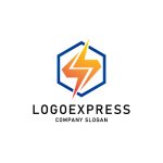 画像1: 六角形とオレンジ色の稲妻S字型ロゴ (1)