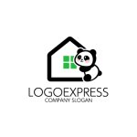 画像1: 可愛いパンダと家のロゴ (1)