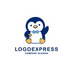 画像1: お魚を持ったお辞儀ペンギンの可愛いロゴ (1)