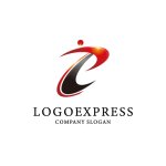 画像1: 赤い曲線とe字、人物を象徴するロゴ (1)