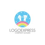 画像1: 虹の上で手をつなぐ子供たちのロゴ (1)