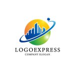 画像1: 輝く地球と都市、人々の成長ロゴ (1)