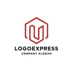 画像1: 赤い六角形Uシンプルラインロゴ (1)
