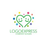 画像1: 笑顔ハートとカラフルな点の友情ロゴ (1)