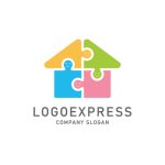 画像1: 笑顔のパズルでできた家のロゴ (1)