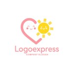 画像1: 笑顔の太陽とハートのかわいいロゴ (1)