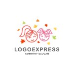 画像1: 笑顔の女の子と紅葉のロゴ (1)