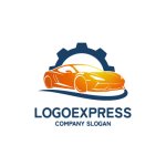 画像1: スポーツカーと歯車の高性能ロゴ (1)