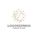 画像1: 星に囲まれた黄金色の筆記体「L」ロゴ (1)