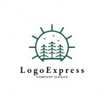 画像1: 太陽の中に林と鳥をシンプルな線で描いたロゴ (1)