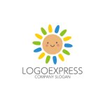 画像1: 笑顔の太陽とカラフルな光が輝くロゴ (1)