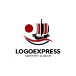 画像1: バイキング船と太陽を配した力強いロゴ (1)