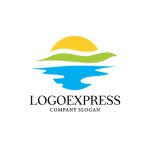 画像1: 太陽と丘と水の風景ロゴ (1)