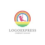 画像1: ブランコと虹と女の子のロゴ (1)